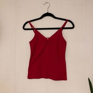 Red tank top with ruching